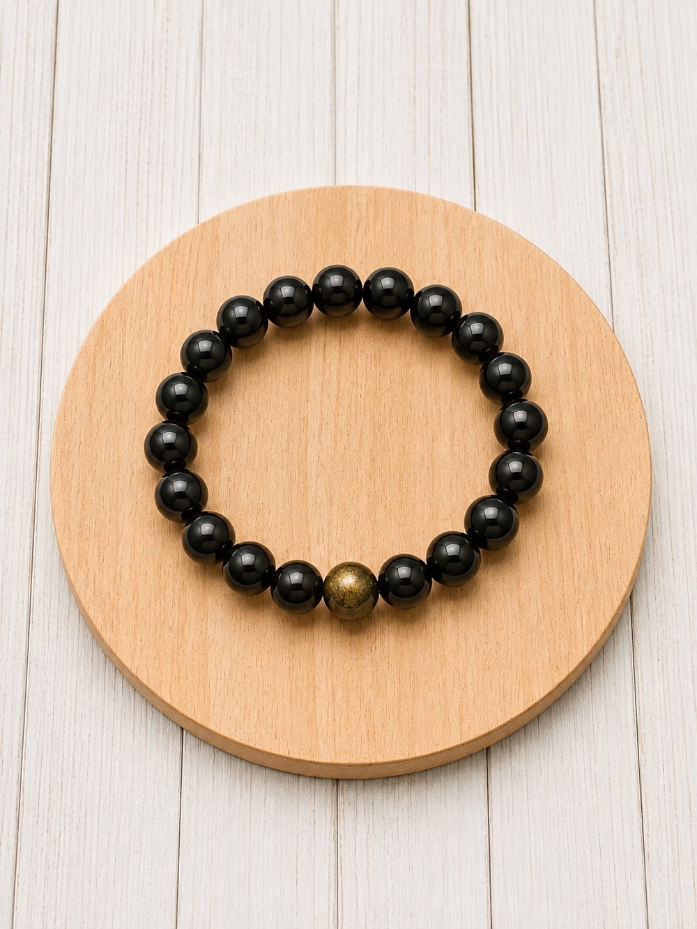 Black And Gold Protective Obsidian Beaded Stretch Bracelet